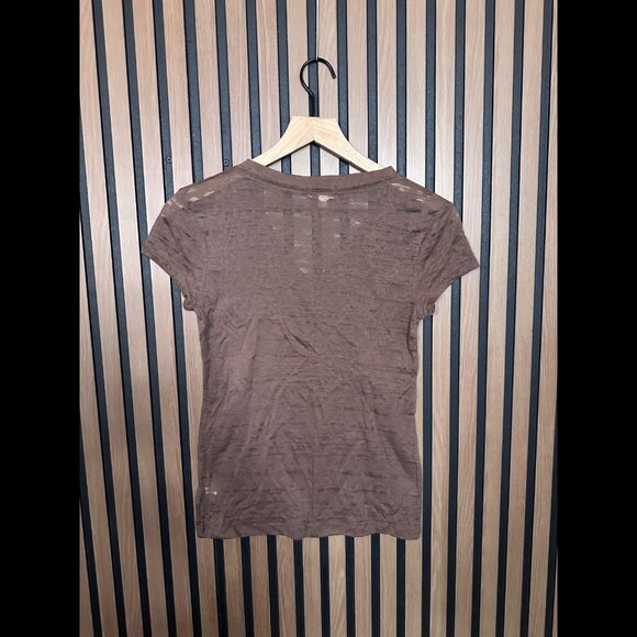 Zenna Top Small Womens Brown V Neck Basic Lightweight Tee - Picture 2 of 7